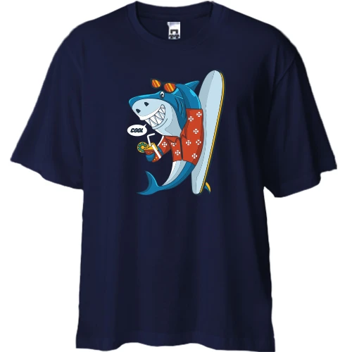 Футболка двонитка Oversize, Синій, Shark Hipster