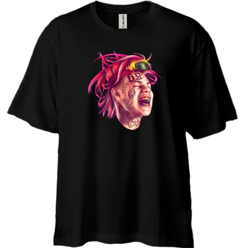 Футболка двунитка Oversize Tekashi with rainbow teeth