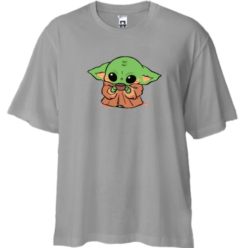 Футболка двунитка Oversize, Серый, Baby Yoda.