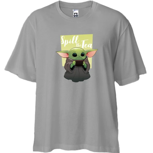 Футболка двунитка Oversize, Серый, Baby Yoda Spill the Tea