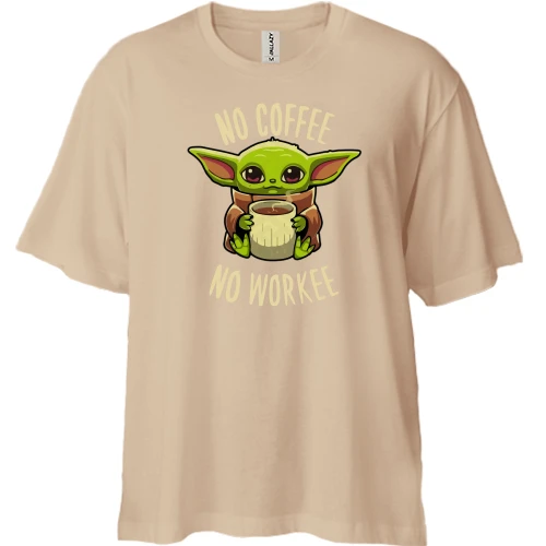 Футболка двонитка Oversize Baby Yoda No coffee No work
