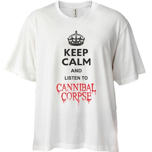Футболка двунитка Oversize, Белый, Keep Calp and listen to Cannibal Corpse