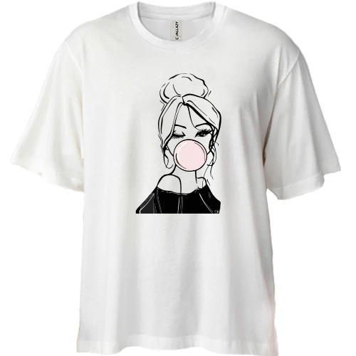 Футболка двонитка Oversize, Білий, Girl with babble gum art