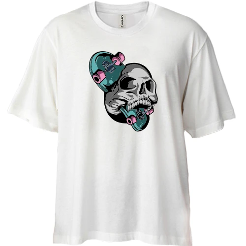 Футболка двонитка Oversize, Білий, Skull Skater