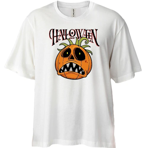 Футболка двунитка Oversize, Белый, Halloween с тыквой