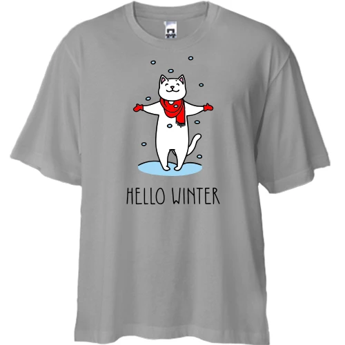 Футболка двунитка Oversize, Серый, Hello winter