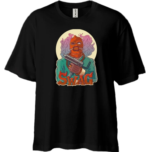 Футболка двунитка Oversize, Черный, SWAG.