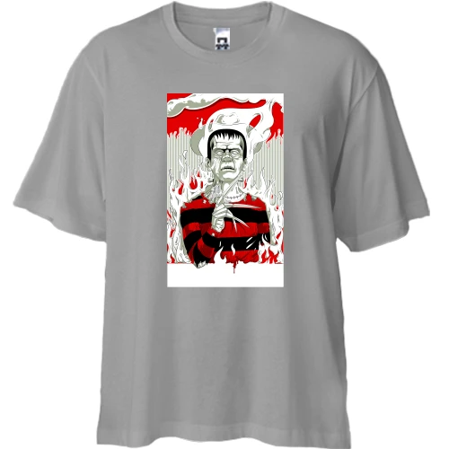 Футболка двунитка Oversize, Серый, Fredy Krueger