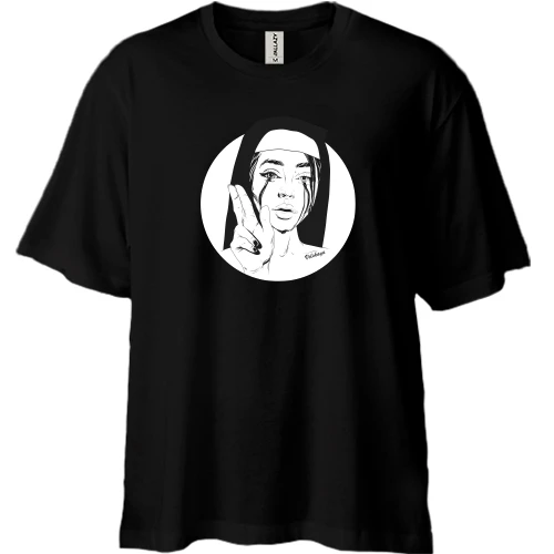 Футболка двунитка Oversize, Черный, Nun with black tears