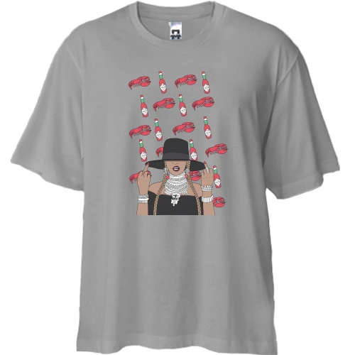 Футболка двунитка Oversize, Серый, Girl with hat
