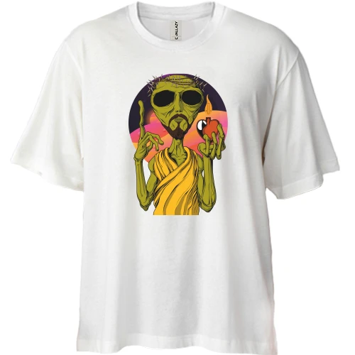 Футболка двунитка Oversize, Белый, Alien Jesus