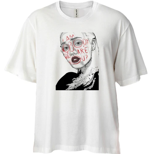 Футболка двунитка Oversize, Белый, I am nobody. Who are you? 1