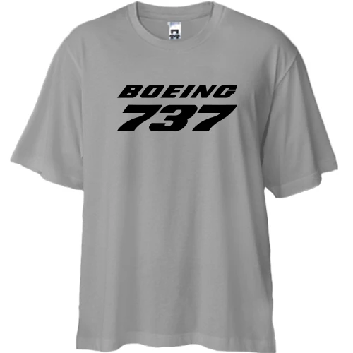 Футболка двонитка Oversize, Сірий, Boeing 737 лого