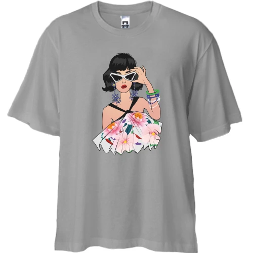 Футболка двунитка Oversize, Серый, Model with glasses
