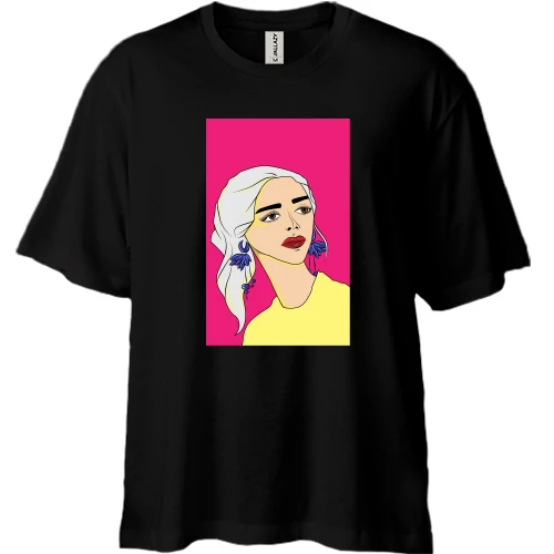Футболка двунитка Oversize, Черный, Blonde on pink background