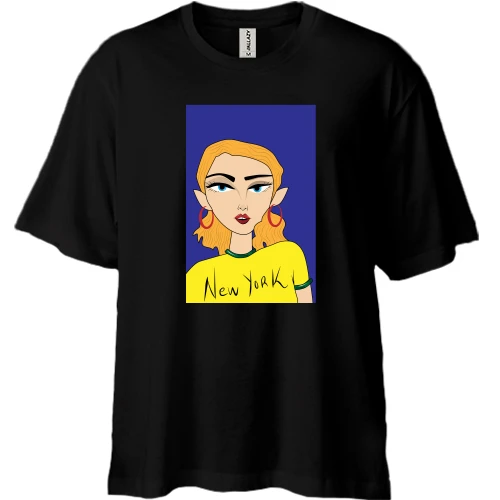 Футболка двонитка Oversize, Чорний, Blonde in a yellow t-shirt