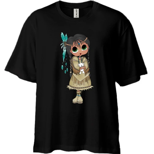 Футболка двунитка Oversize, Черный, Indian girl