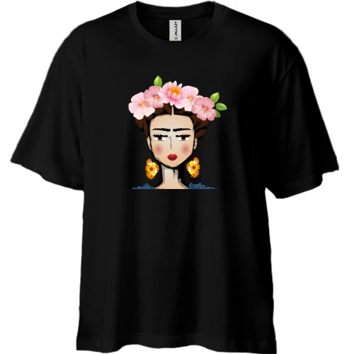 Футболка двунитка Oversize, Черный, Girl with pink flowers