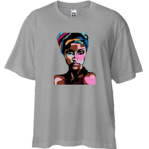 Футболка двунитка Oversize, Серый, Woman portrait paint