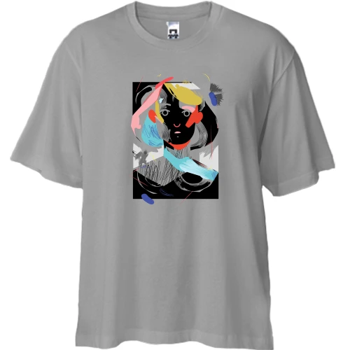 Футболка двунитка Oversize, Серый, Woman portrait abstraction