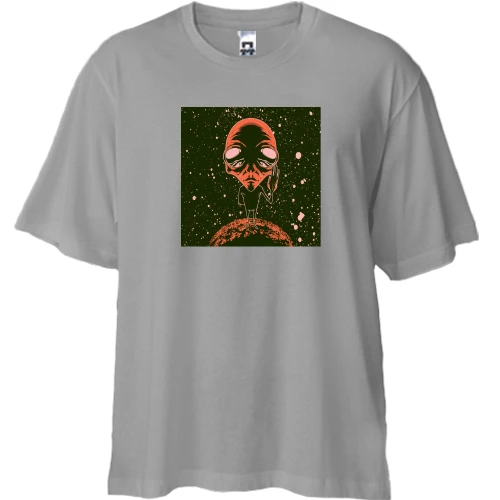 Футболка двонитка Oversize, Сірий, Alien on the moon