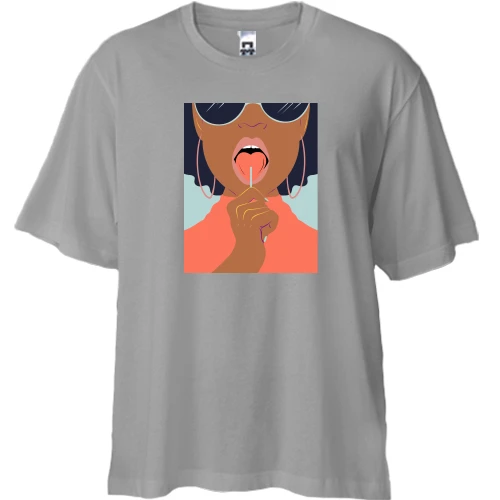 Футболка двонитка Oversize, Сірий, Girl with chupa-chups art