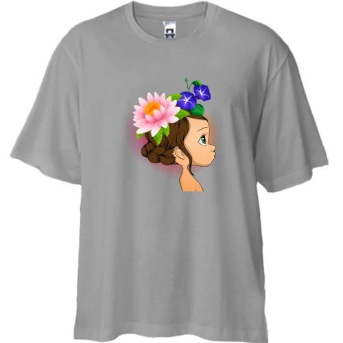 Футболка двунитка Oversize, Серый, Baby with flowers