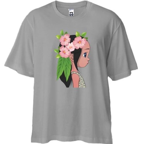 Футболка двонитка Oversize, Сірий, Baby with flowers 1