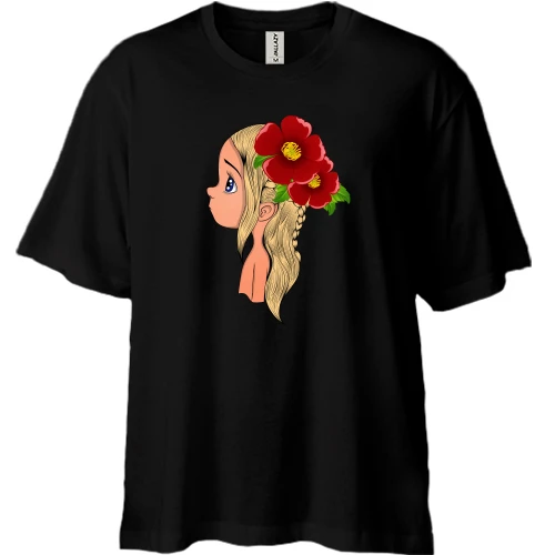 Футболка двонитка Oversize, Чорний, Baby with flowers 2