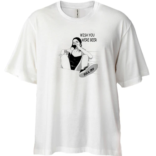 Футболка двунитка Oversize, Белый, Wish you were beer