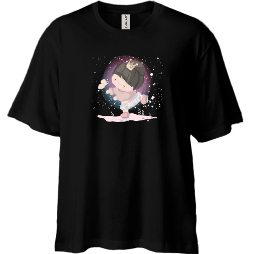 Футболка двонитка Oversize, Чорний, Baby girl with butterfly