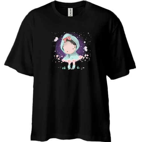 Футболка двунитка Oversize, Черный, Baby girl in dress