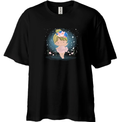 Футболка двонитка Oversize, Чорний, Baby girl with flowers