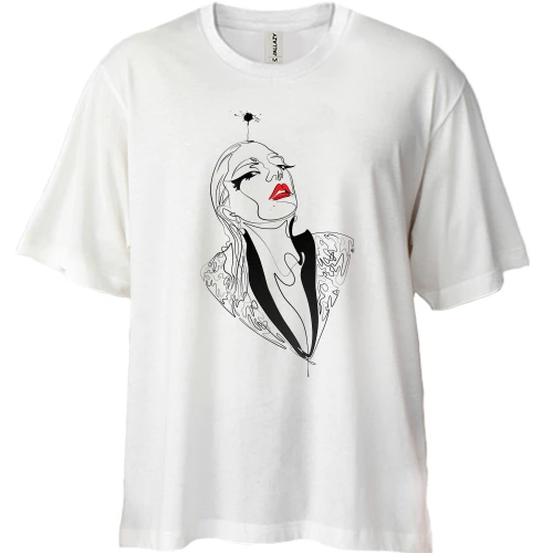 Футболка двунитка Oversize, Белый, Girl with red lips