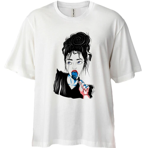 Футболка двунитка Oversize, Белый, Girl portrait art blue lollipop
