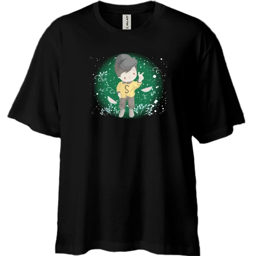 Футболка двонитка Oversize, Чорний, Kid boy in a cap