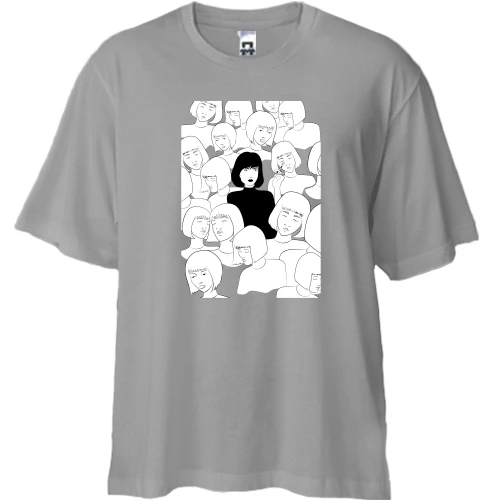 Футболка двунитка Oversize, Серый, Black and white art girls