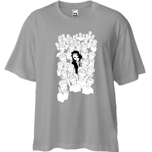 Футболка двунитка Oversize, Серый, Black and white art girls 2