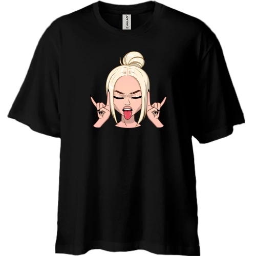 Футболка двонитка Oversize, Чорний, Art. Blonde shows tongue