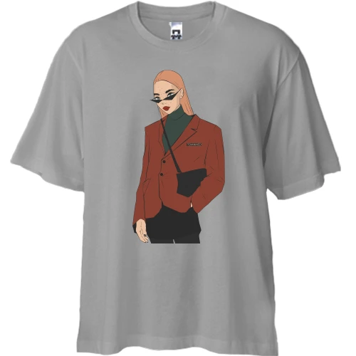 Футболка двунитка Oversize, Синий, Stylish girl with glasses