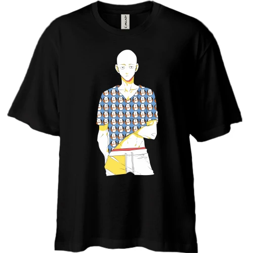 Футболка двунитка Oversize, Черный, Bald guy anime