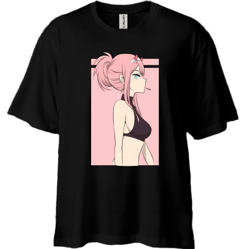 Футболка двунитка Oversize, Черный, Pink girl