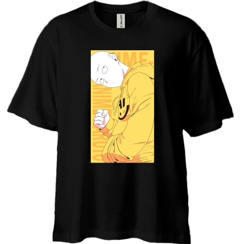 Футболка двунитка Oversize, Черный, Bald guy in yellow