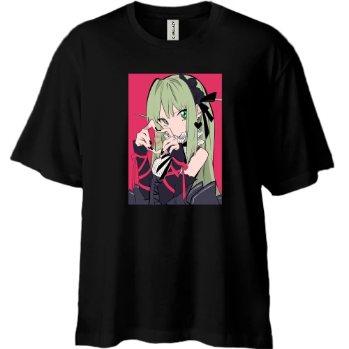 Футболка двунитка Oversize, Черный, Blonde girl on pink