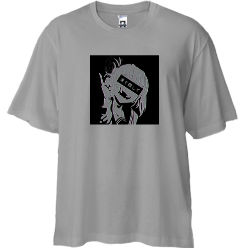 Футболка двунитка Oversize, Серый, Anime girl with fangs