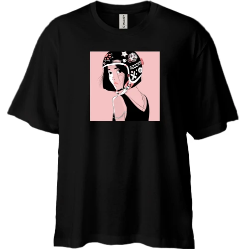 Футболка двонитка Oversize, Чорний, Girl in helmet