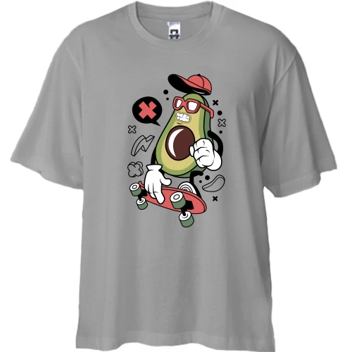 Футболка двунитка Oversize, Серый, Avocado on a skateboard