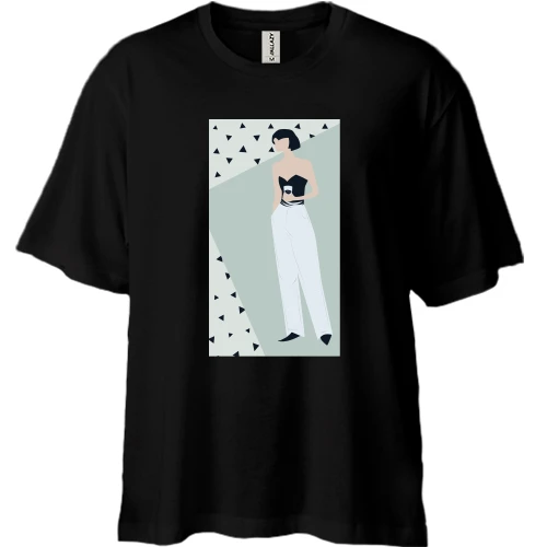 Футболка двунитка Oversize, Черный, Brunette in white pants