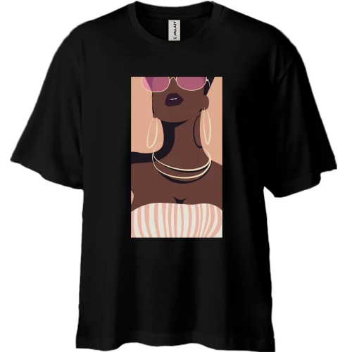 Футболка двунитка Oversize, Черный, Black girl with glasses