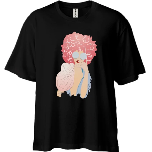 Футболка двунитка Oversize, Черный, Cotton Candy Girl